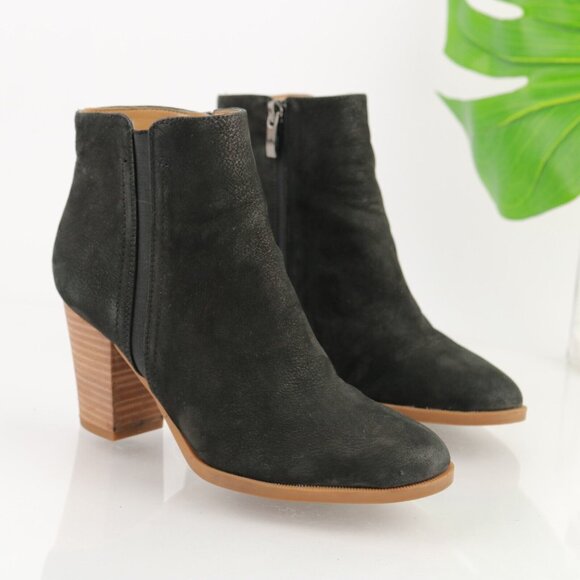 Franco Sarto Womens Dipali Boot Size 7 Black Leather Block Heel Bootie Comfy - Picture 1 of 11